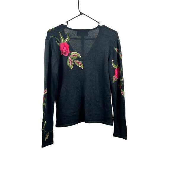 Susan Bristol Women's Black Floral Wool Sweater - Picture 3 of 8